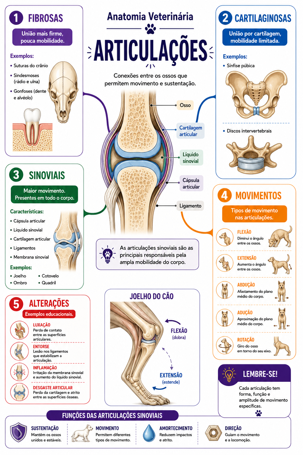 Mapa visual de articulações na anatomia veterinária