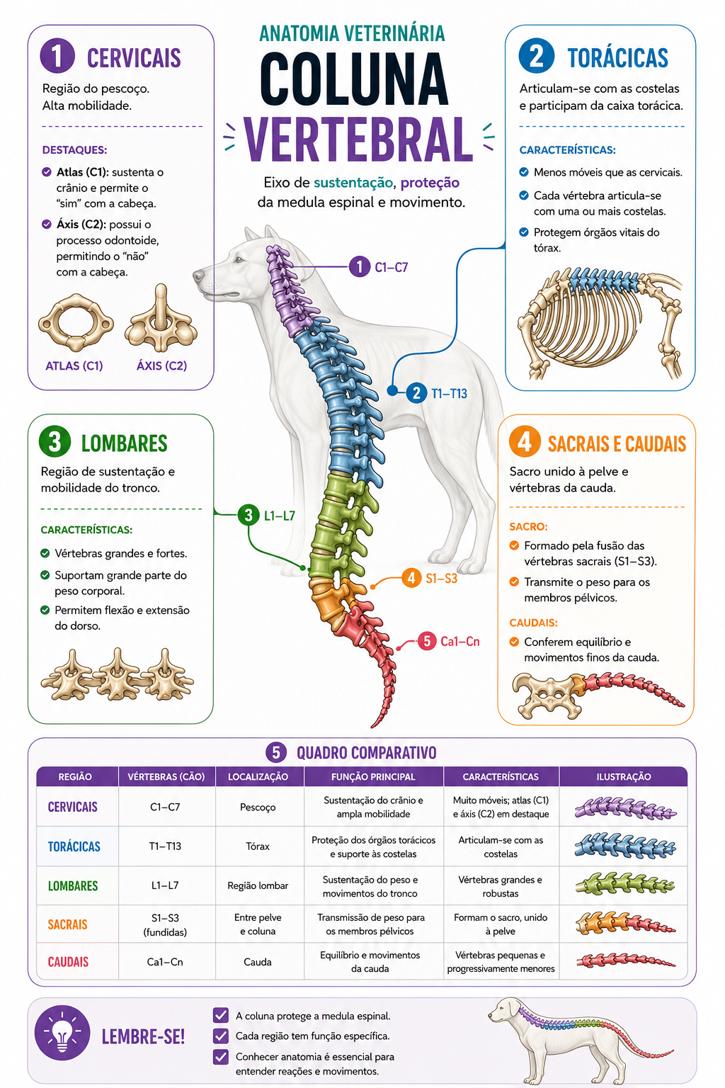 Mapa visual da coluna vertebral do cão