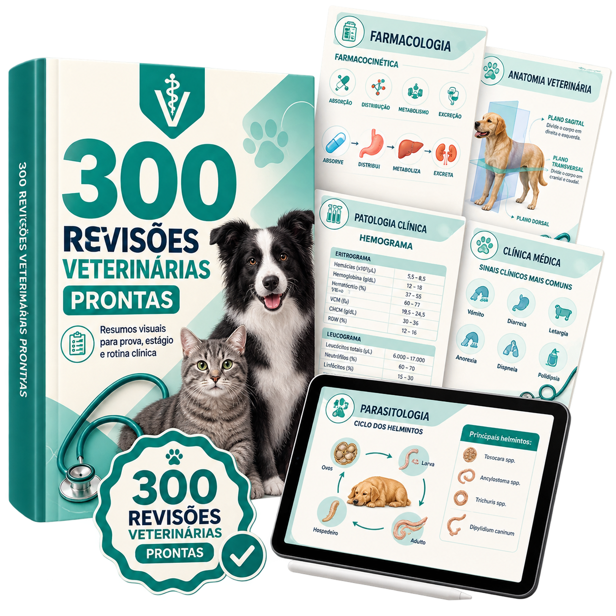 Mockup do material 300 Revisões Veterinárias Prontas